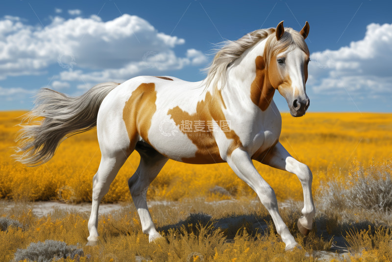 高清大图下载【趣麦麦图】草原上奔跑的花斑骏马