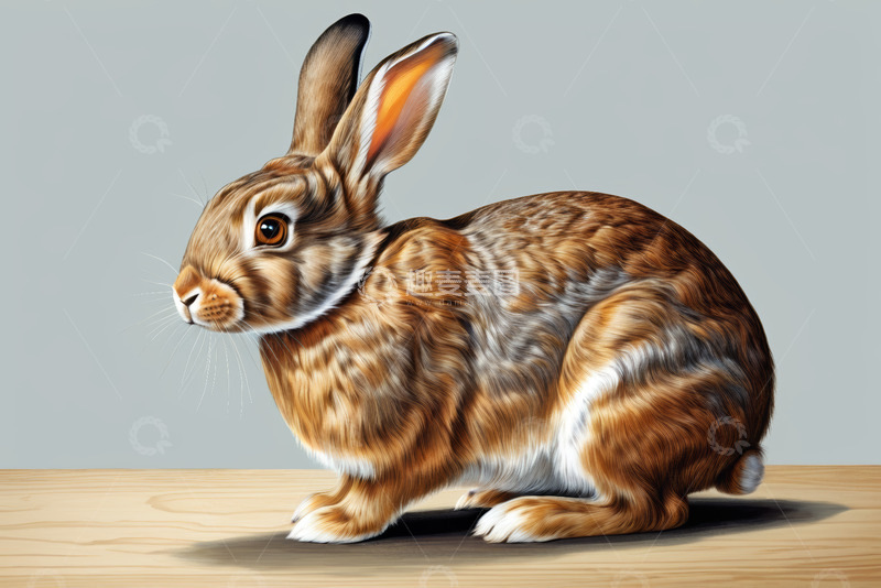 高清大图下载【趣麦麦图】木桌上的棕色兔子
