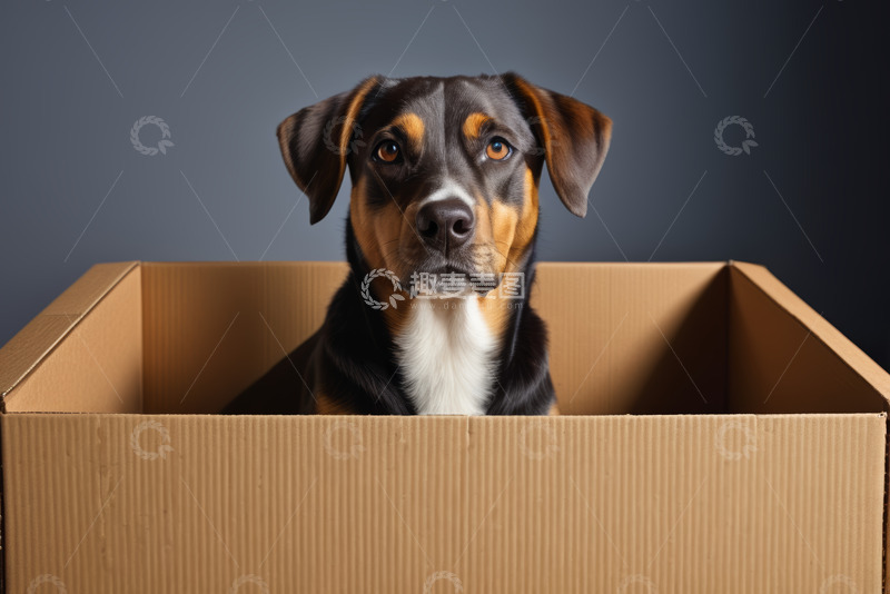 高清大图下载【趣麦麦图】箱内的三色狗特写