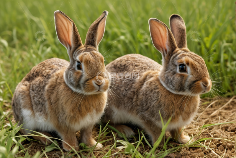高清大图下载【趣麦麦图】草地上的两只可爱兔子