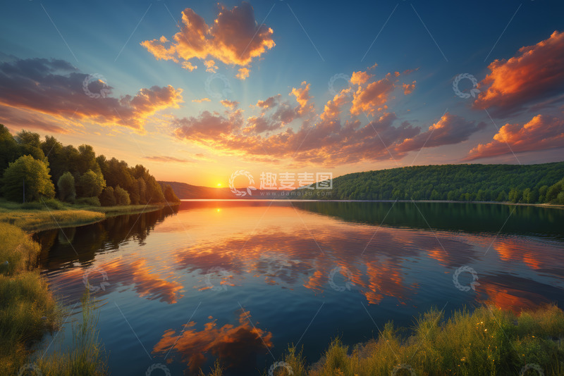 高清大图下载【趣麦麦图】湖畔日落自然风光