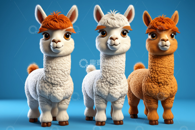 高清大图下载【趣麦麦图】三只卡通羊驼形象素材