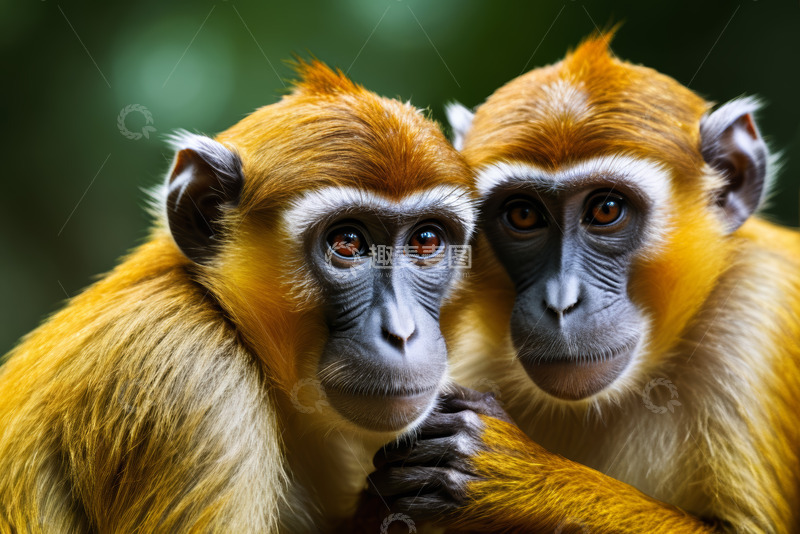 高清大图下载【趣麦麦图】两只猴子亲密依偎画面