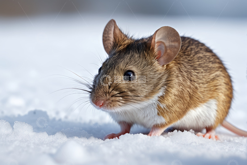高清大图下载【趣麦麦图】雪地上的老鼠特写
