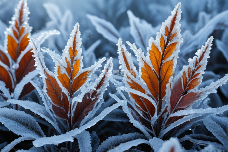 高清大图下载【趣麦麦图】覆霜植物叶片特写
