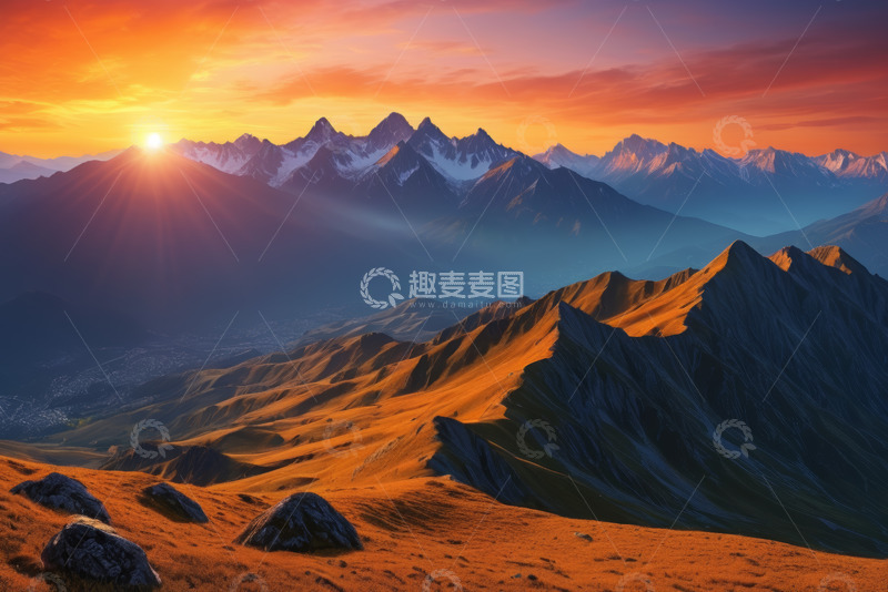 高清大图下载【趣麦麦图】户外日落时分的山景