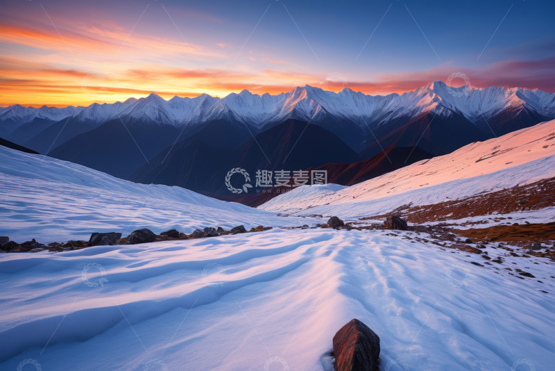 高清大图下载【趣麦麦图】雪山日出自然风光全景