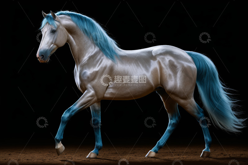 高清大图下载【趣麦麦图】蓝鬃白马行走姿态