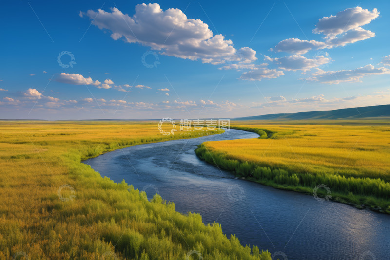 高清大图下载【趣麦麦图】草原上蜿蜒河流自然风光