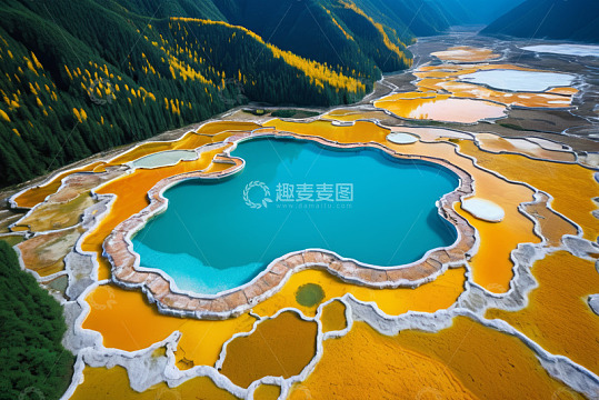 五彩斑斓的山间湖泊景观