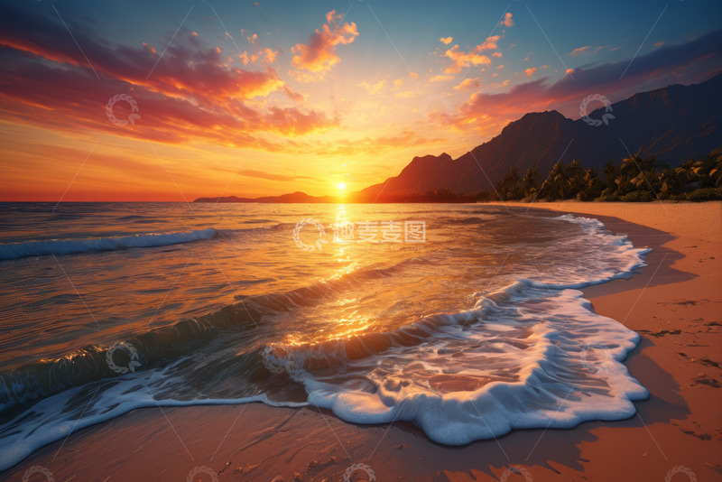 高清大图下载【趣麦麦图】海滩日落海洋风景