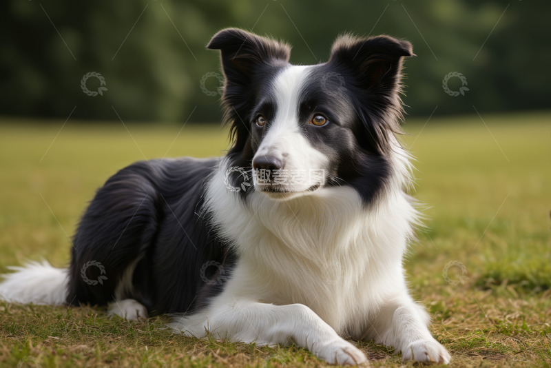 高清大图下载【趣麦麦图】草地边趴卧的黑白边牧犬