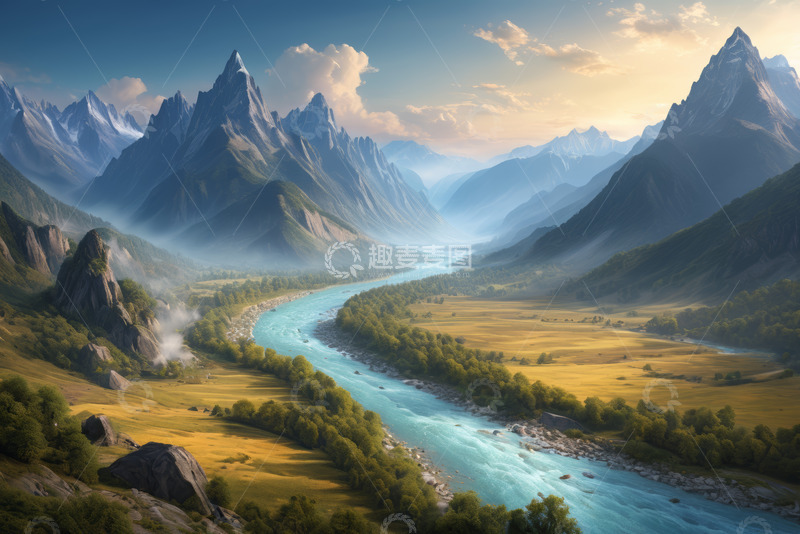 高清大图下载【趣麦麦图】山谷河流自然风光全景