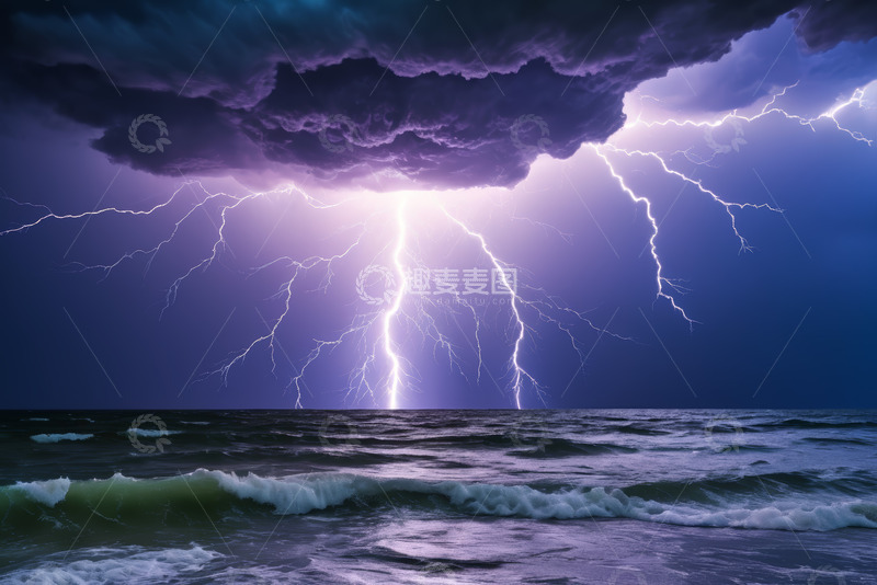 高清大图下载【趣麦麦图】海上闪电风暴景象