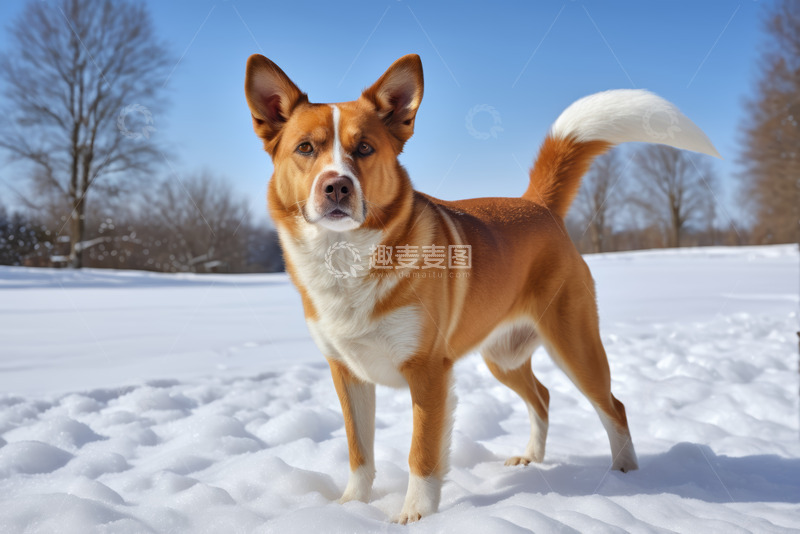 高清大图下载【趣麦麦图】雪地中的站立宠物狗