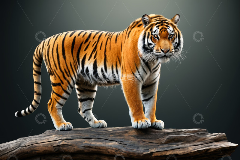 高清大图下载【趣麦麦图】站立在木头上的老虎