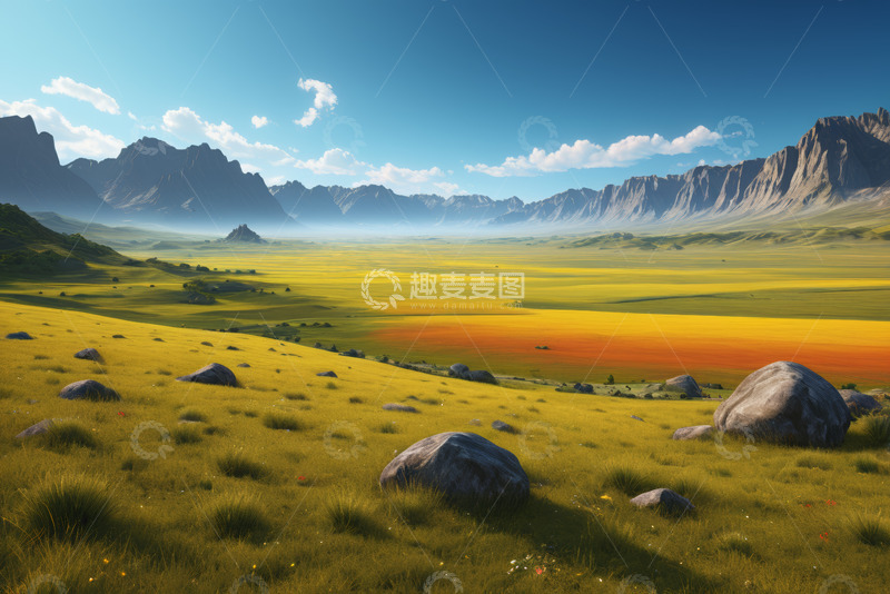 高清大图下载【趣麦麦图】广袤草原与远山自然风光
