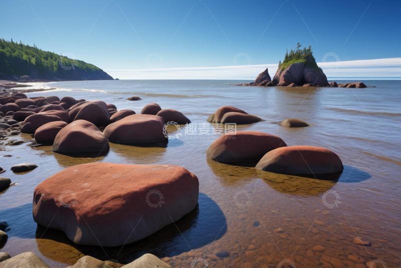 高清大图下载【趣麦麦图】海岸边的红色岩石与海洋景观