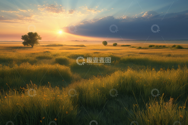 高清大图下载【趣麦麦图】草原日出自然风景