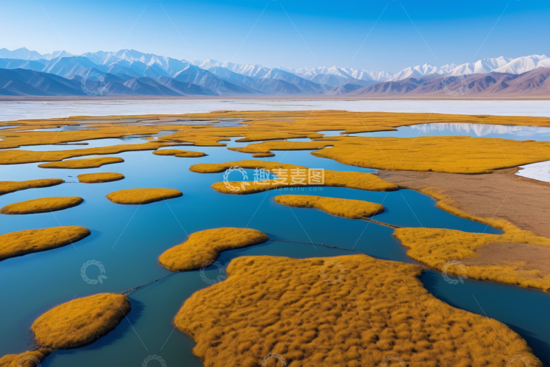 高清大图下载【趣麦麦图】湿地与雪山自然风光全景