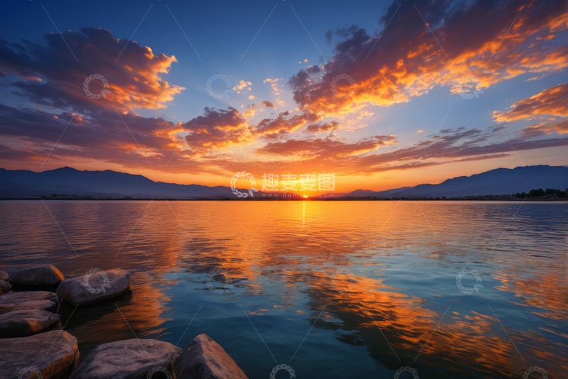 高清大图下载【趣麦麦图】湖畔日落风景