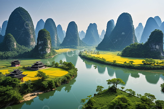 桂林山水田园风光全景