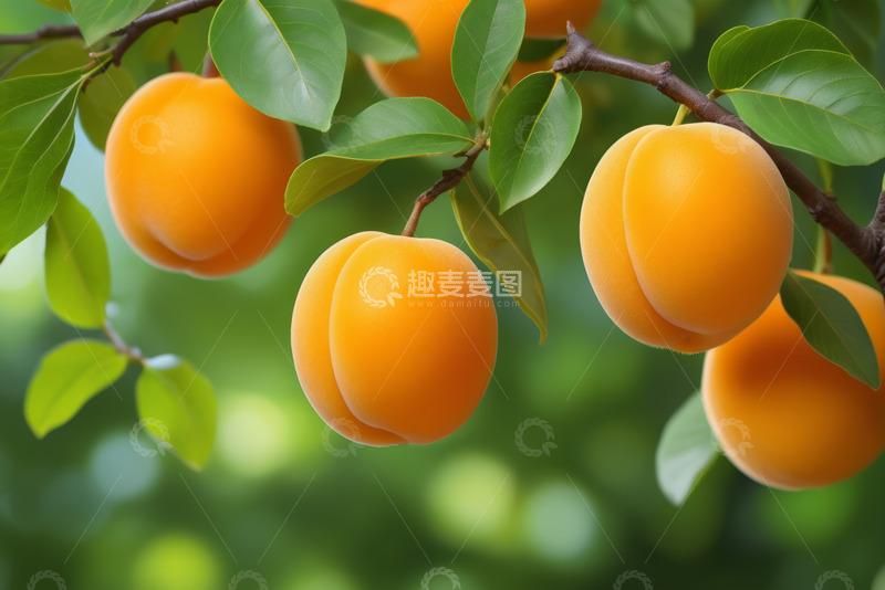 高清大图下载【趣麦麦图】枝头成熟黄杏与绿叶