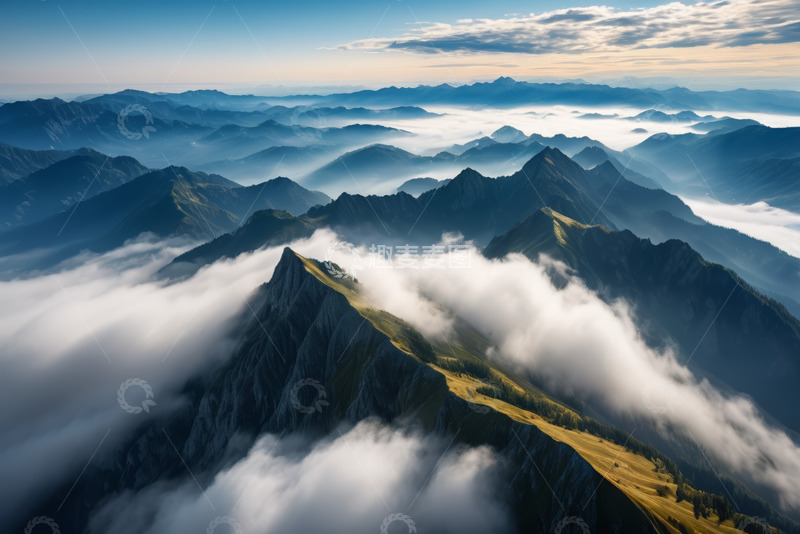 高清大图下载【趣麦麦图】云海环绕的连绵山脉