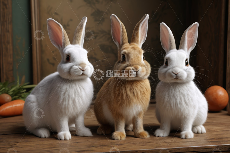 高清大图下载【趣麦麦图】三只可爱兔子静物摆拍