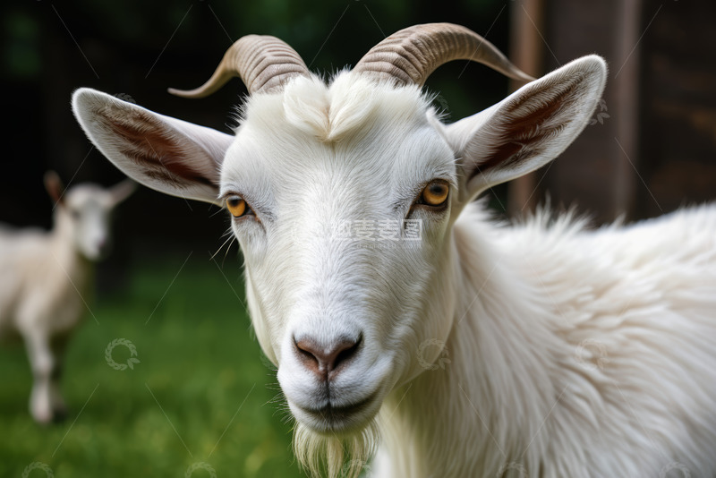 高清大图下载【趣麦麦图】特写白山羊与背景山羊