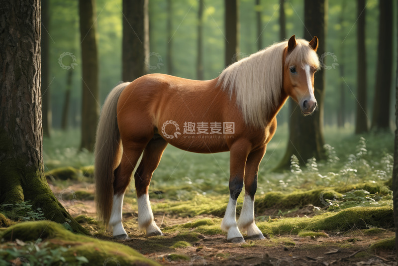 高清大图下载【趣麦麦图】森林中站立的骏马