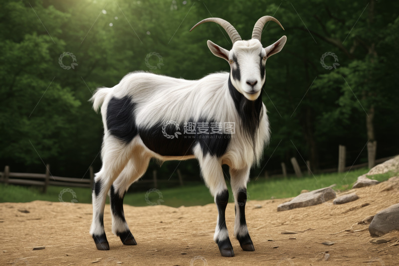 高清大图下载【趣麦麦图】站立在户外的黑白相间山羊