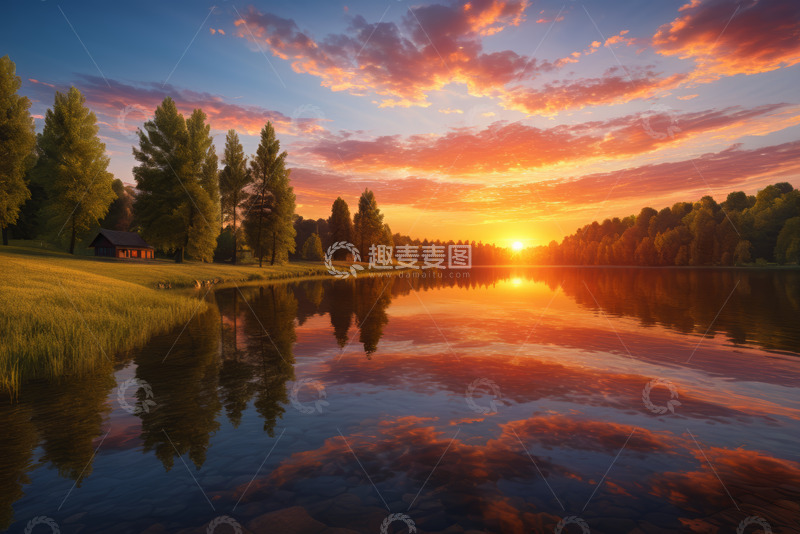 高清大图下载【趣麦麦图】湖畔日落自然风光