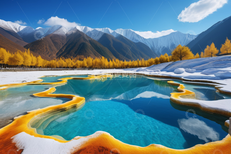 高清大图下载【趣麦麦图】雪山下多彩湖泊自然风光