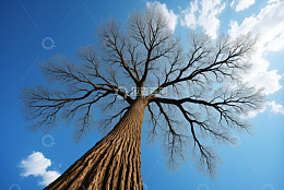 仰视视角下的光秃树木与蓝天