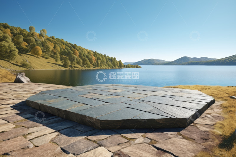 高清大图下载【趣麦麦图】湖畔石板平台自然风光