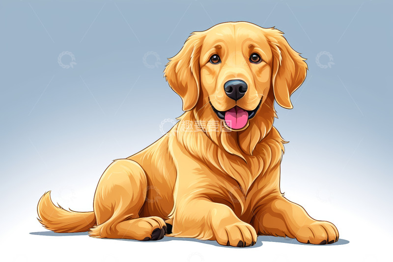 高清大图下载【趣麦麦图】趴着的金毛犬插画