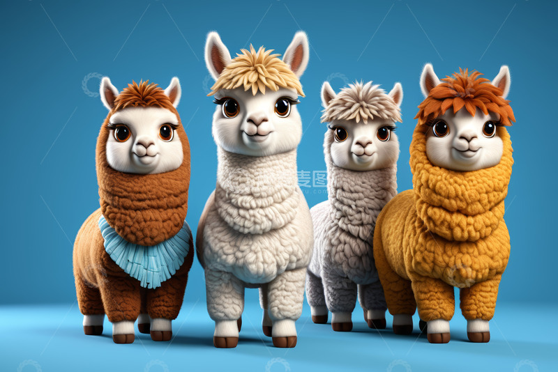 高清大图下载【趣麦麦图】四只卡通羊驼形象素材