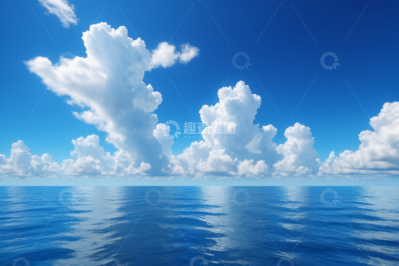 高清大图下载【趣麦麦图】蓝色海洋与天空中的白云景观
