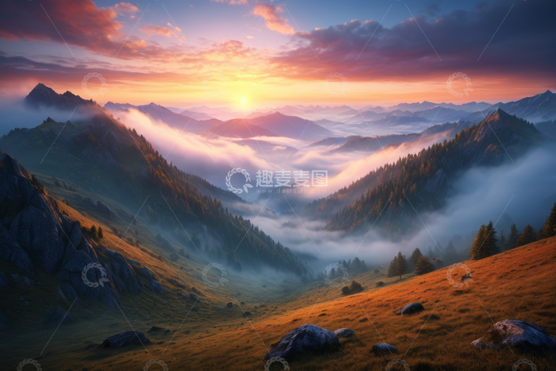 高清大图下载【趣麦麦图】山间日出云海自然风光