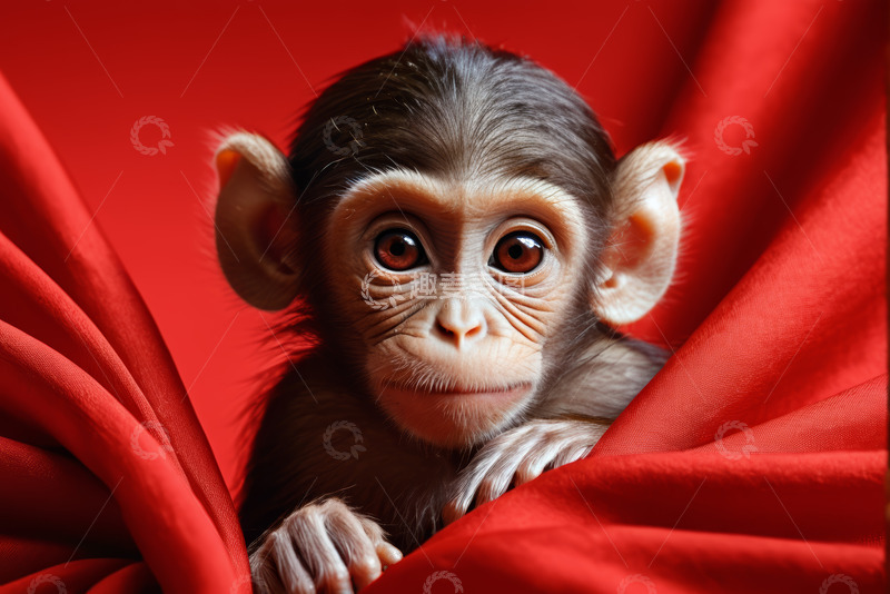 高清大图下载【趣麦麦图】红布上的小猴子特写