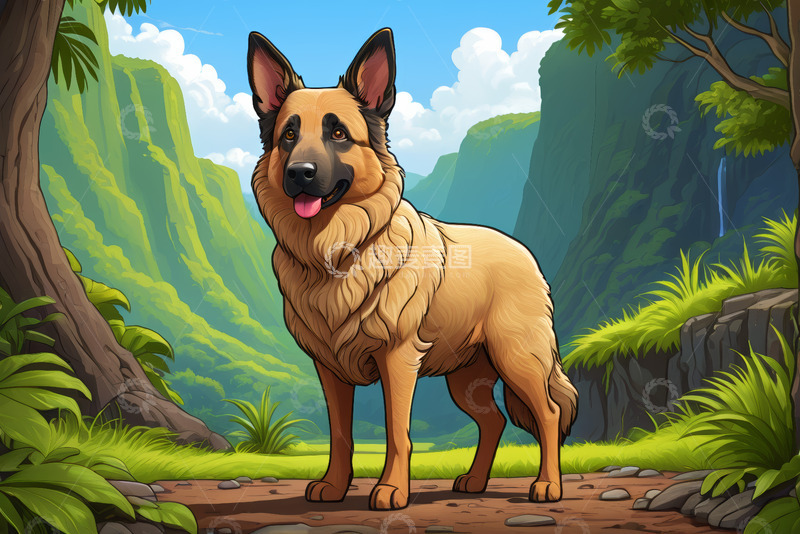 高清大图下载【趣麦麦图】户外山林中的德国牧羊犬