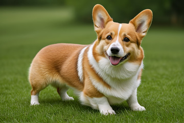 草地上站立的柯基犬