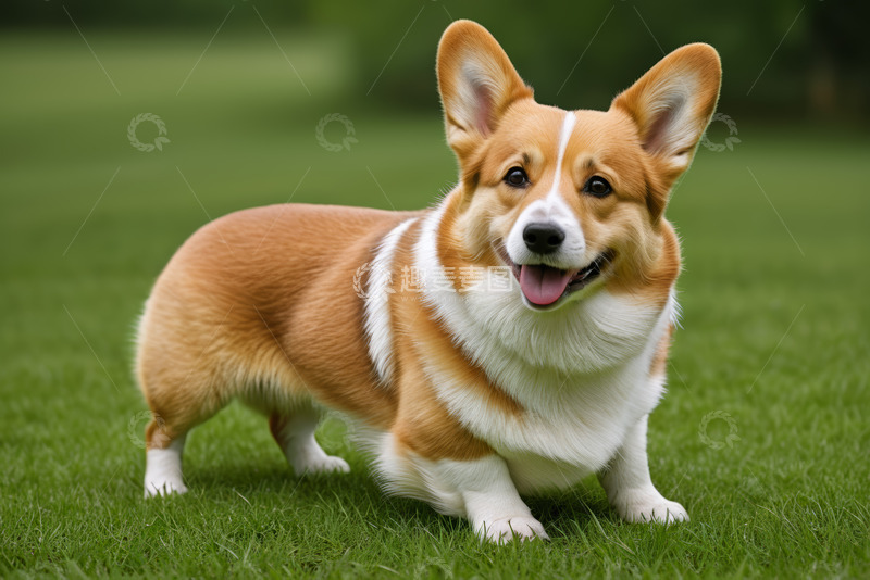 高清大图下载【趣麦麦图】草地上站立的柯基犬