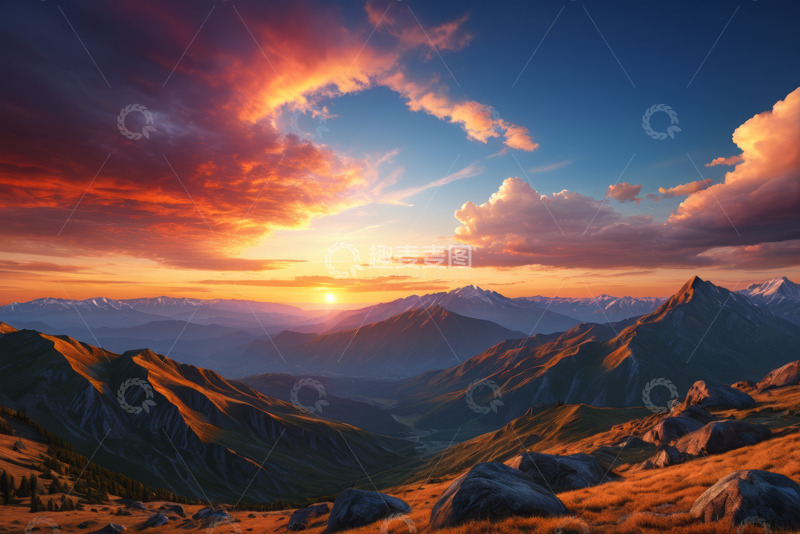 高清大图下载【趣麦麦图】山间日出壮丽自然景观