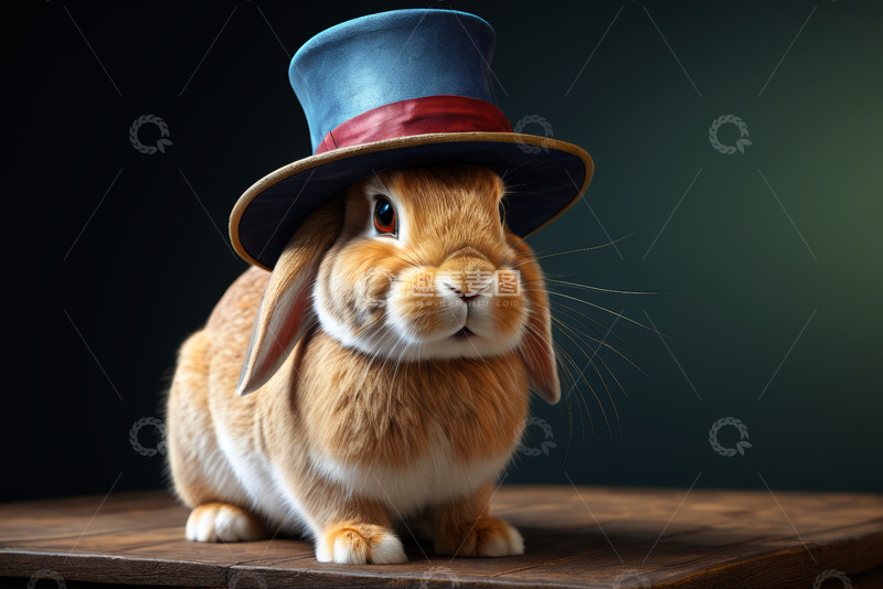 高清大图下载【趣麦麦图】戴礼帽的兔子特写