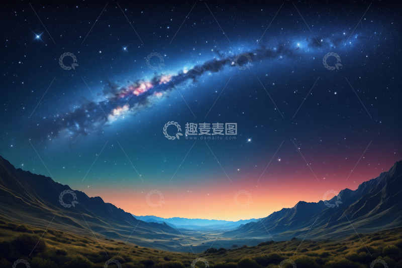 高清大图下载【趣麦麦图】山间夜空银河星空景色