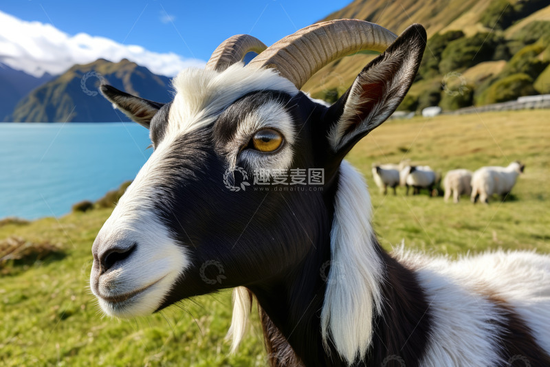高清大图下载【趣麦麦图】湖边草地山羊特写