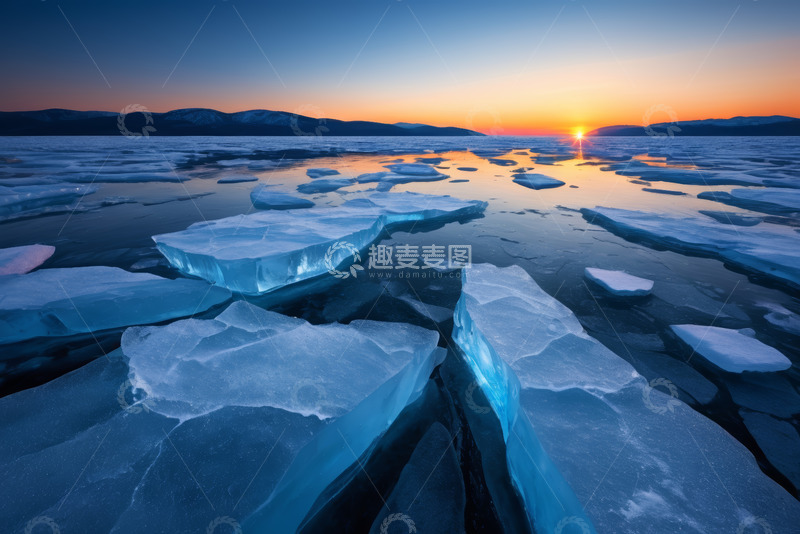 高清大图下载【趣麦麦图】冰面日落自然风光