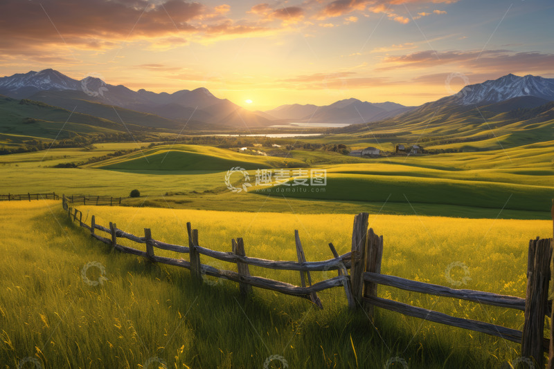 高清大图下载【趣麦麦图】田园草原日落全景风光